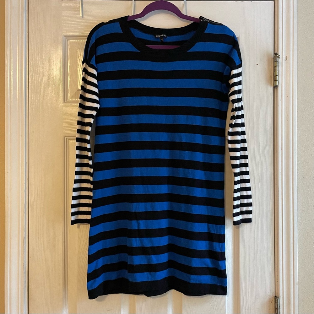 Express Size Small Blue Black White Striped Sweater Dress